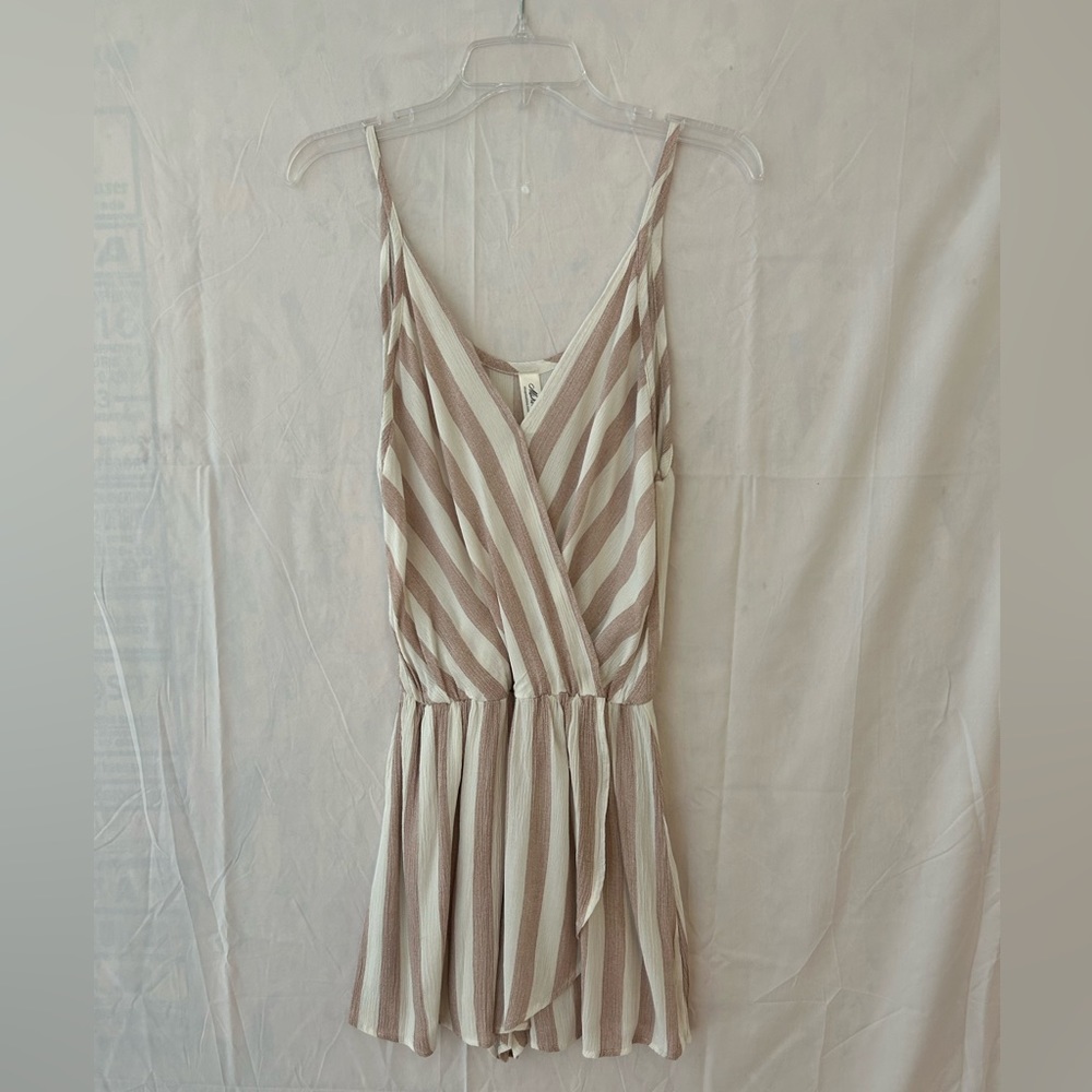 Mahina Gauze Striped Wrap Skirt Romper, Size M